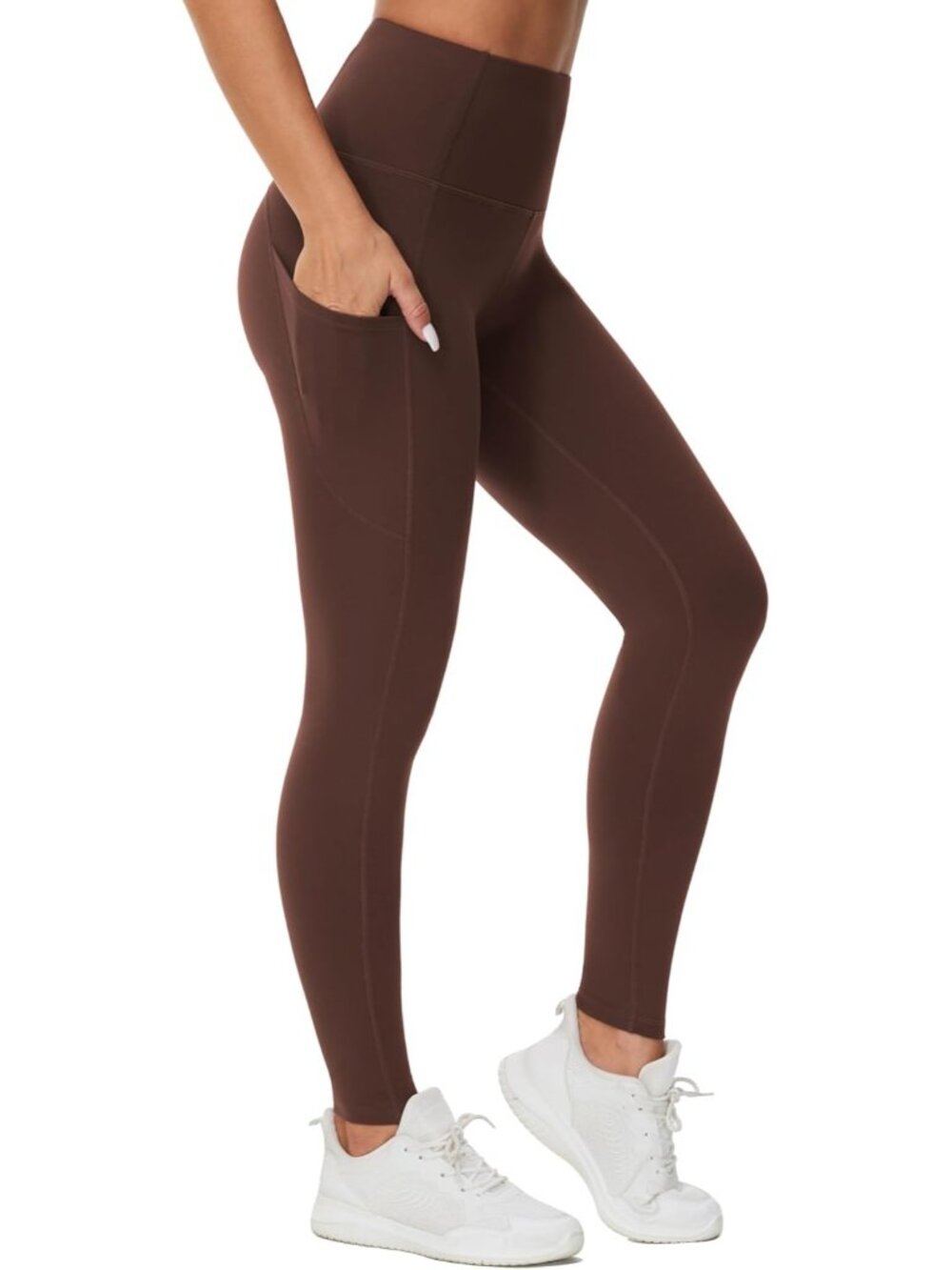 Women's Red Brown Elastic Thick High Waist Tummy Control Workout Yoga Leggings